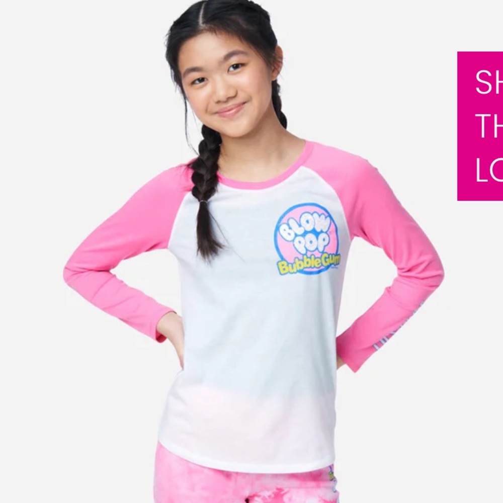Justice Shirt Girls Med 10 Bubble Gum Raglan Sleeve Scented Candy Graphic Tee